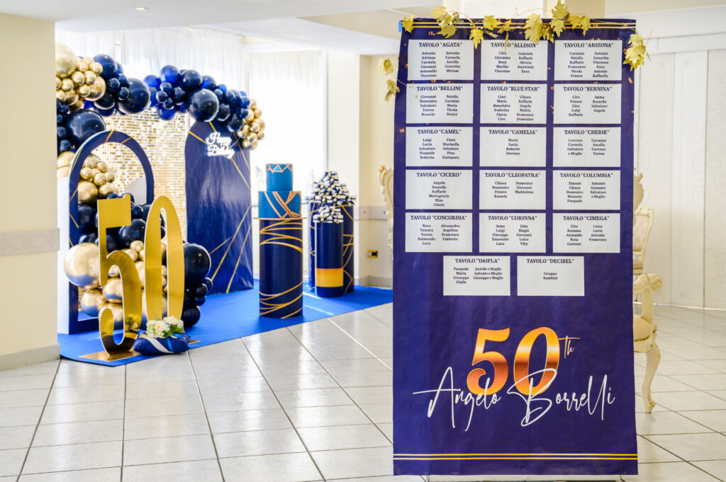 Allestimento compleanno 50 anni presso La Costiera, ristorante per ricevimenti a Sant’Antonio Abate